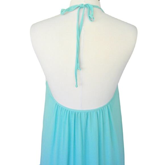 Ramy Brook High Low Halter Maxi Midi Dress Aqua Blue Backless Beachy Boho Resort - Picture 8 of 11
